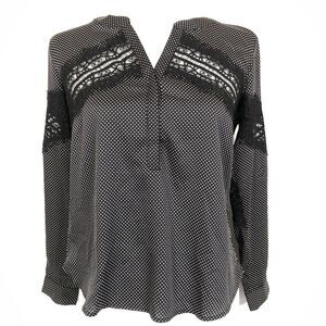 Ann Taylor Petite Lace Enhanced Blouse Size SP Black White Polka Dot Casual Work